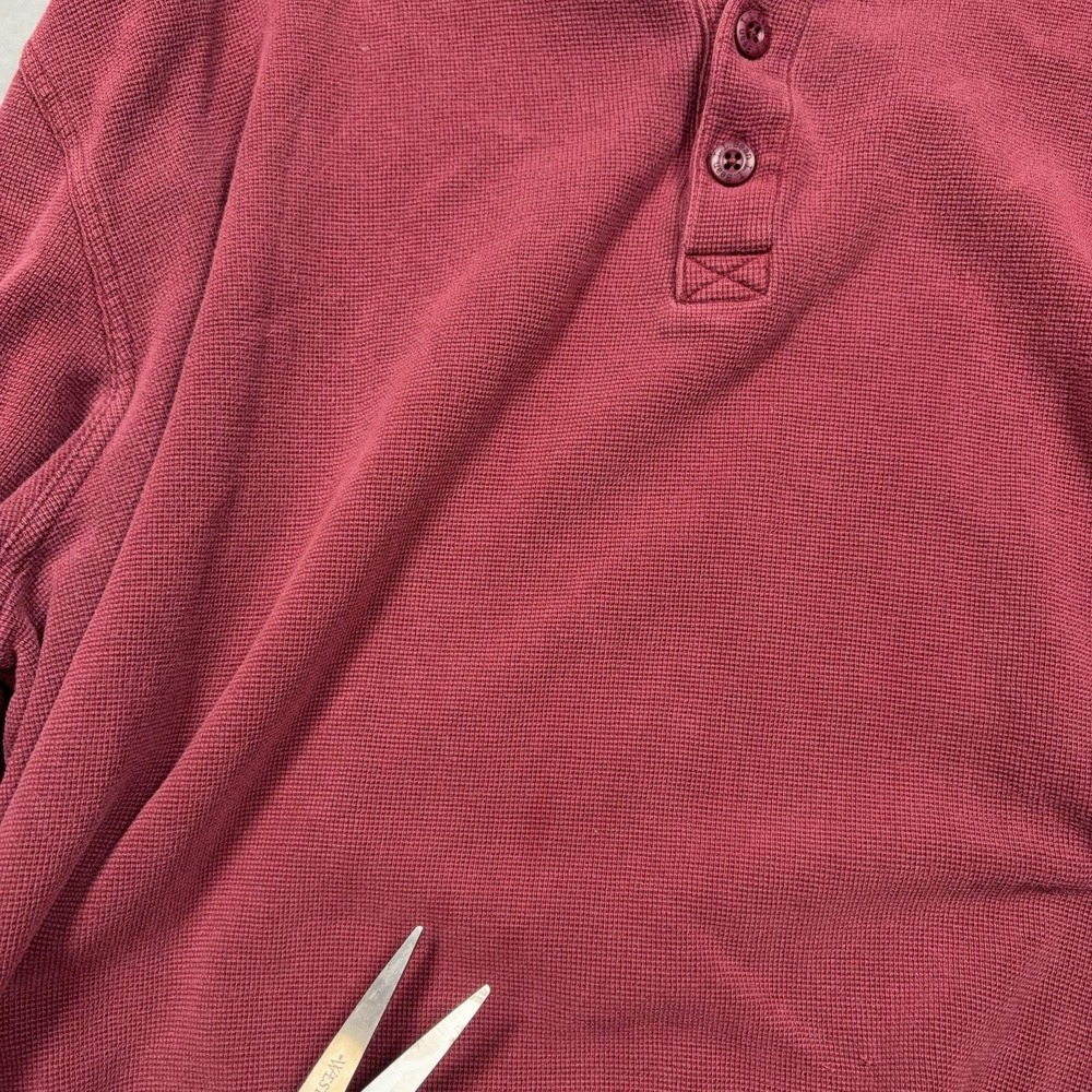 L.L.Bean Shirt Mens 2XL Red Henley Long Sleeve Thermal Waffle Knit Cotton - Picture 6 of 11